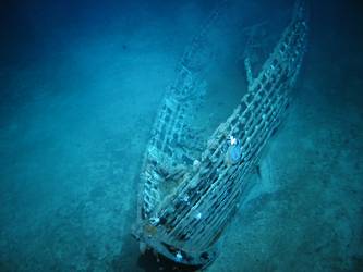 One of ship's boats lying on seabed in decayed state